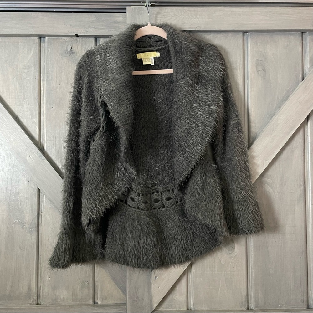 Michael‎ K Designed in Italy Eyelash soft gray cardigan crochet flare sleeve S